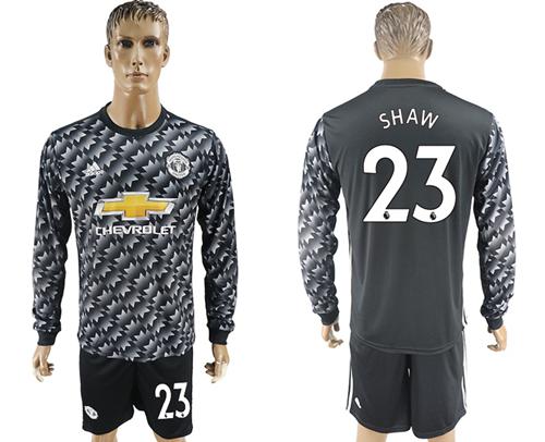 Manchester United #23 Shaw Black Long Sleeves Soccer Club Jersey - Click Image to Close